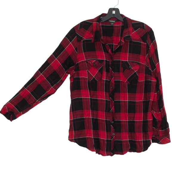 Torrid Womens Top Button Up Long Sleeve Buffalo Plaid Red Black Size 1 1X FK - Picture 7 of 7